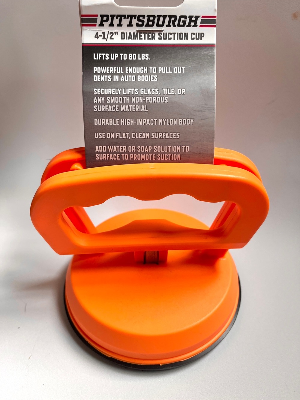 Pittsburgh 4-1/2" Orange Suction Cup Lift with sturdy handle- NWT
